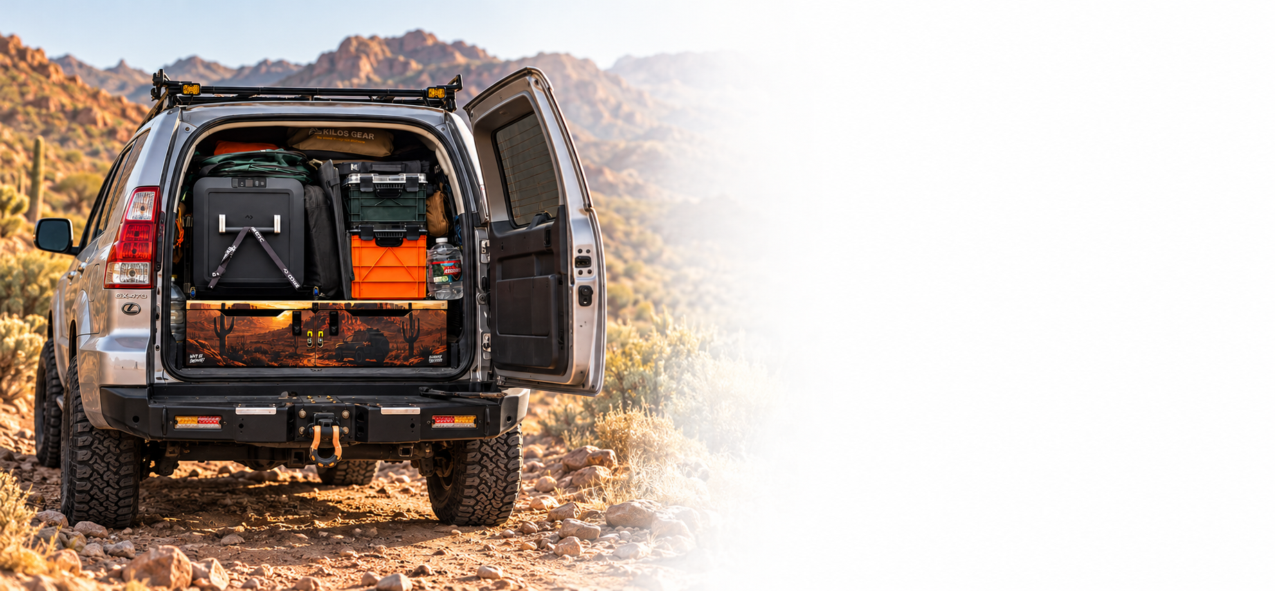 Nomadik drawer system in a GX470 on a desert trail